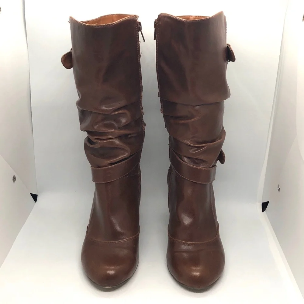 TAXI Light Brown Heeded Leather Boots, Size 38 (7.5) - Picture 2 of 12